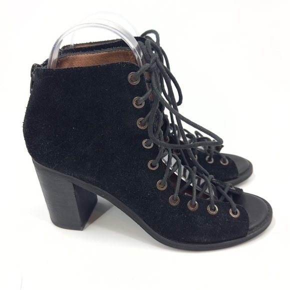 Jeffrey Campbell Cors Lace Up Suede Booties Womens Size 7 Black Block Heels Boho - Picture 3 of 11